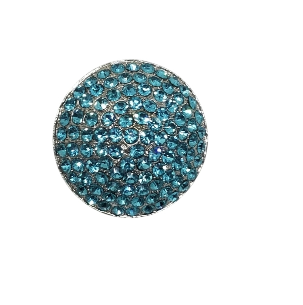 VINTAGE SILVERTONE DOME DESIGN SET WITH BLUE GLASS RHINESTONES STRETCH RING - Picture 3 of 5